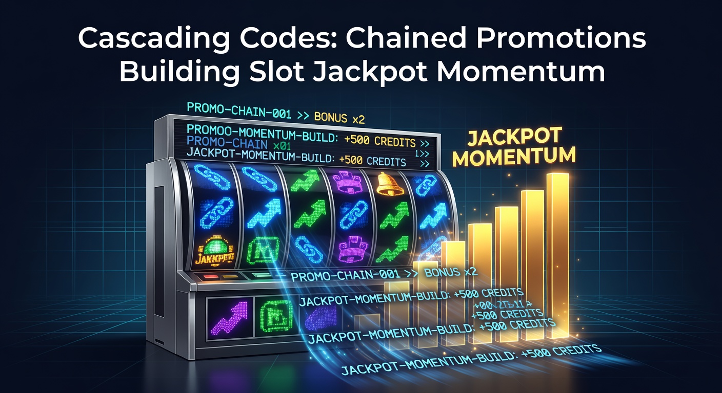 Illustration of cascading slot symbols triggering chained bonus codes and jackpot momentum