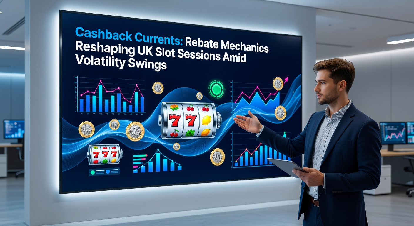Graphic illustrating cashback rebates flowing back to slot players amid volatile spins on UK online platforms