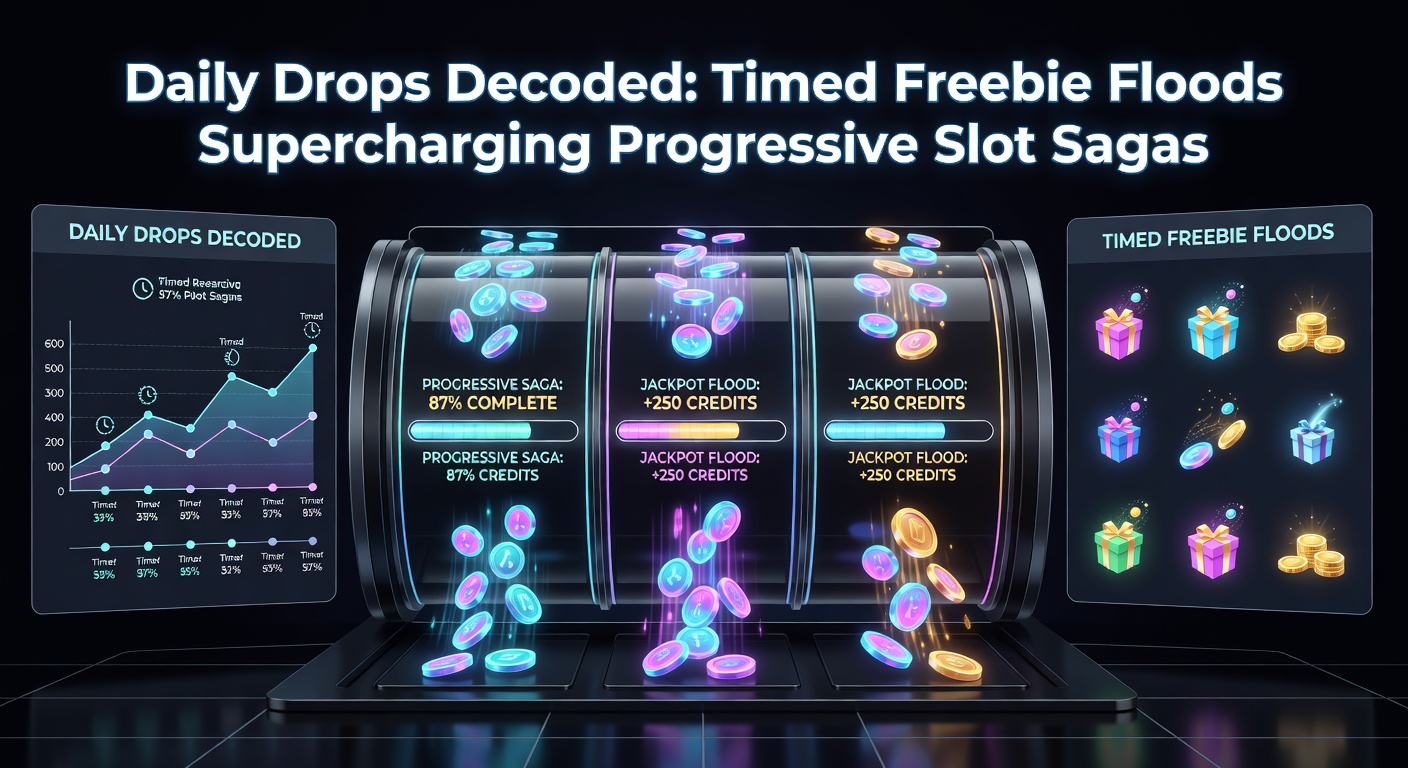 Close-up of a progressive slot jackpot meter exploding with daily drop prizes and free spin icons raining down