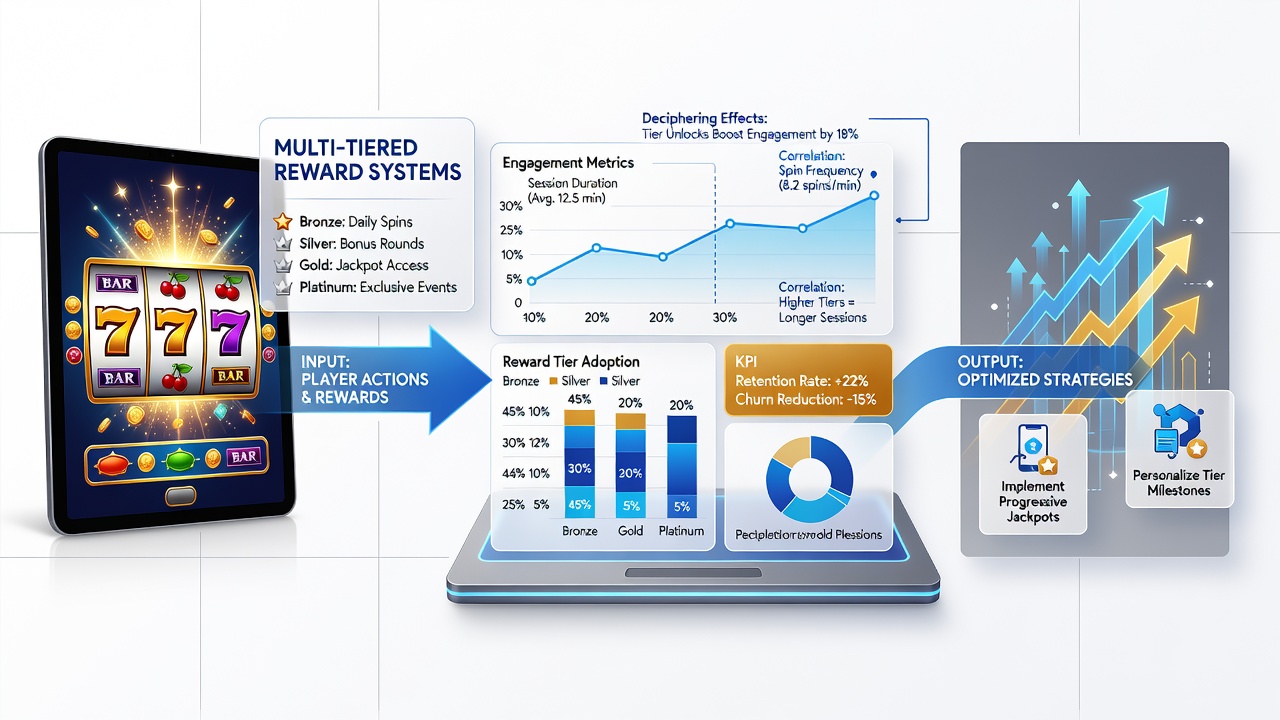 Analytics dashboard displaying mobile slot engagement metrics including session duration and tier progression charts