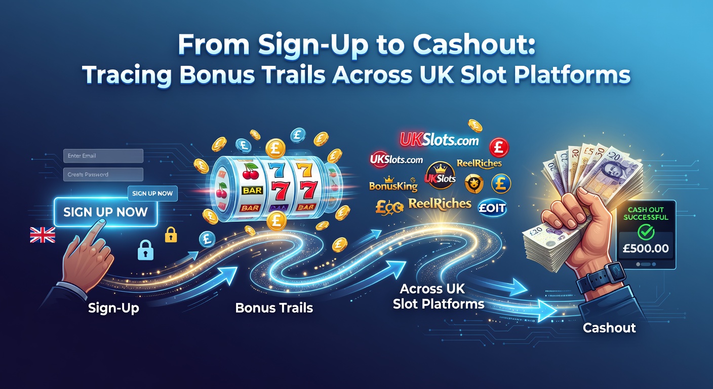 Illustration of a player navigating a winding path from signup screen to cashout button on a vibrant slot platform interface