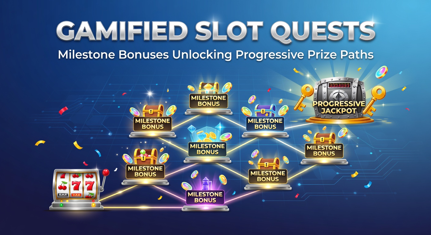Vibrant graphic showing a slot quest map with glowing milestones leading to a massive progressive jackpot prize