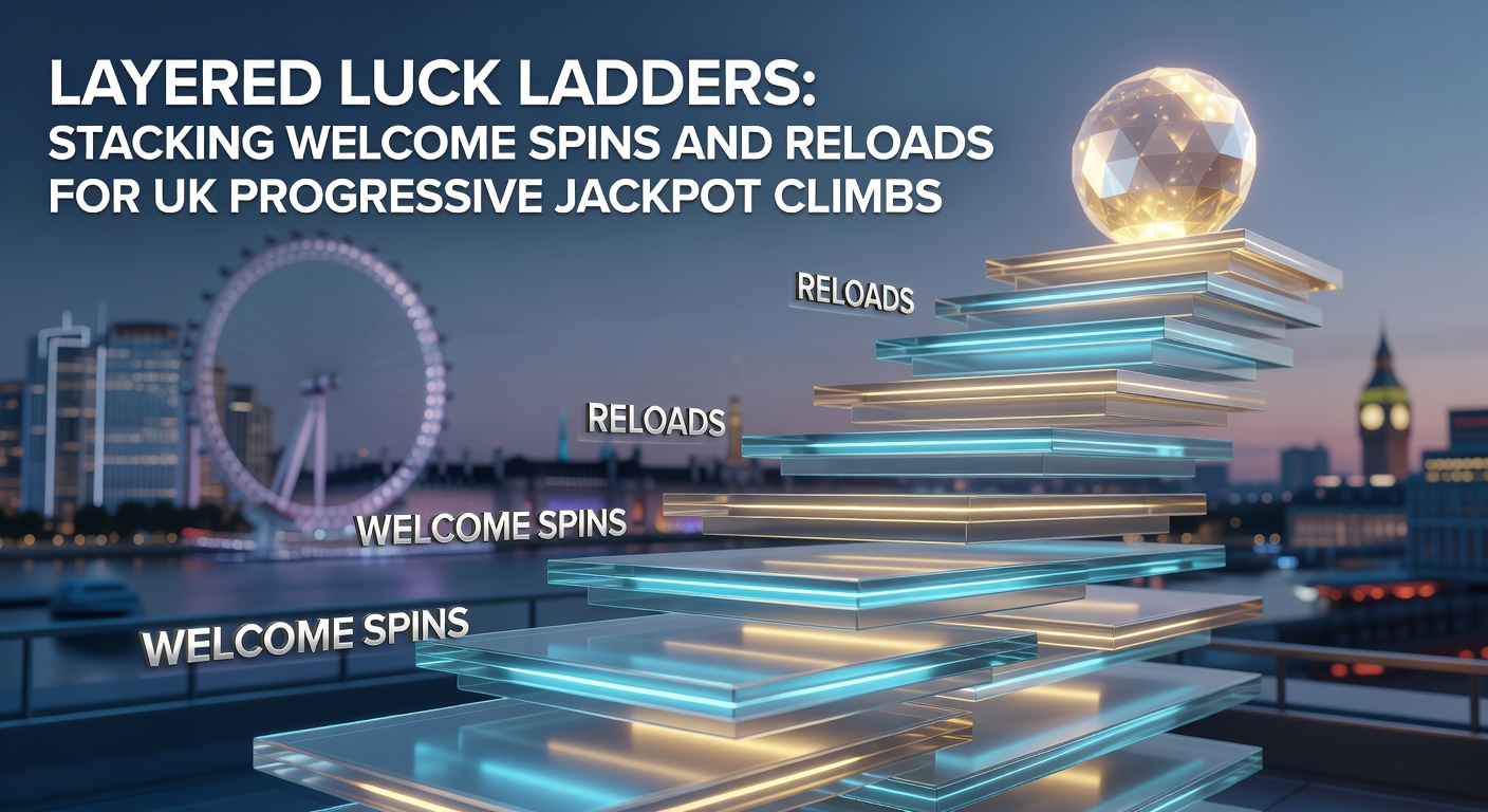 Vibrant slot reels spinning with layered bonus icons overlayed, symbolizing stacked promotions climbing toward a glowing progressive jackpot meter
