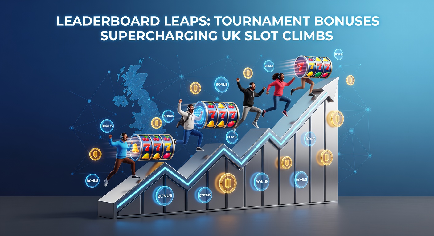 Dynamic leaderboard display showing UK slot players racing up ranks amid flashing tournament bonuses and jackpot prizes