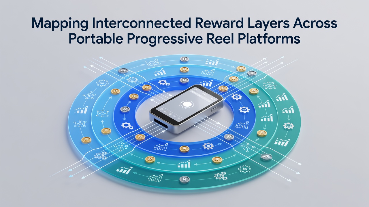 Illustration of mobile devices connected to progressive reel networks showing reward layer synchronization and data mapping