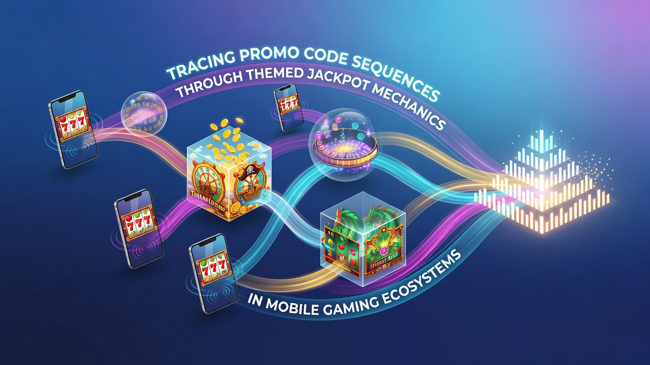 Visual diagram showing promo code sequences linking to themed jackpot triggers in mobile slot interfaces